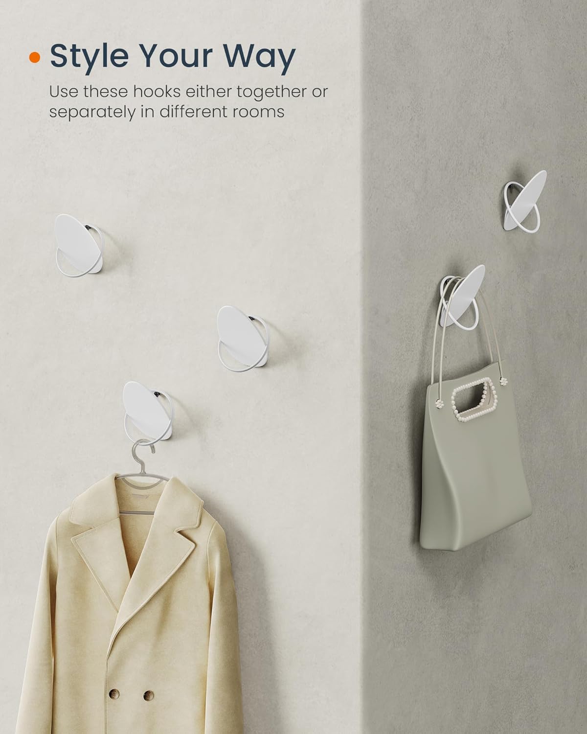 Zidna vješalica 4 kom, zidna montaža, bijela