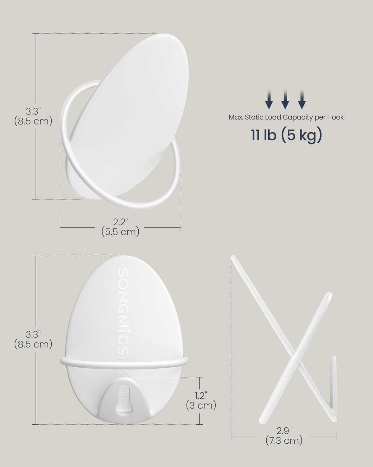 Zidna vješalica 4 kom, zidna montaža, bijela