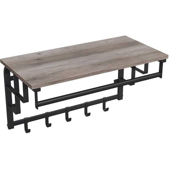Zidna vješalica s policom i kukicama za kapute, 60 x 30 x 27 cm, sivo-crna | VASAGLE-vitahome.hr