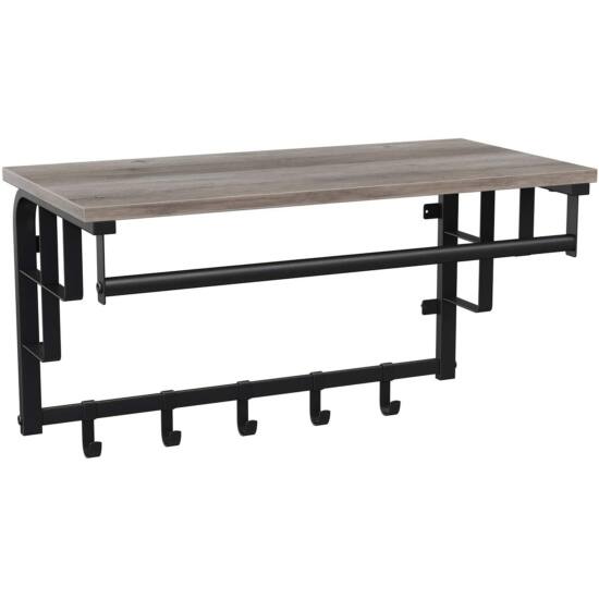 Zidna vješalica s policom i kukicama za kapute, 60 x 30 x 27 cm, sivo-crna | VASAGLE-vitahome.hr