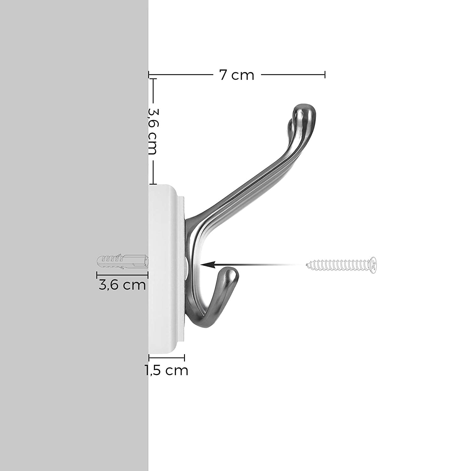 Zidna vješalica za kapute s 4 trostruke kuke, 40 x 11 x 7 cm, bijela i srebrna | SONGMICS-vitahome.hr
