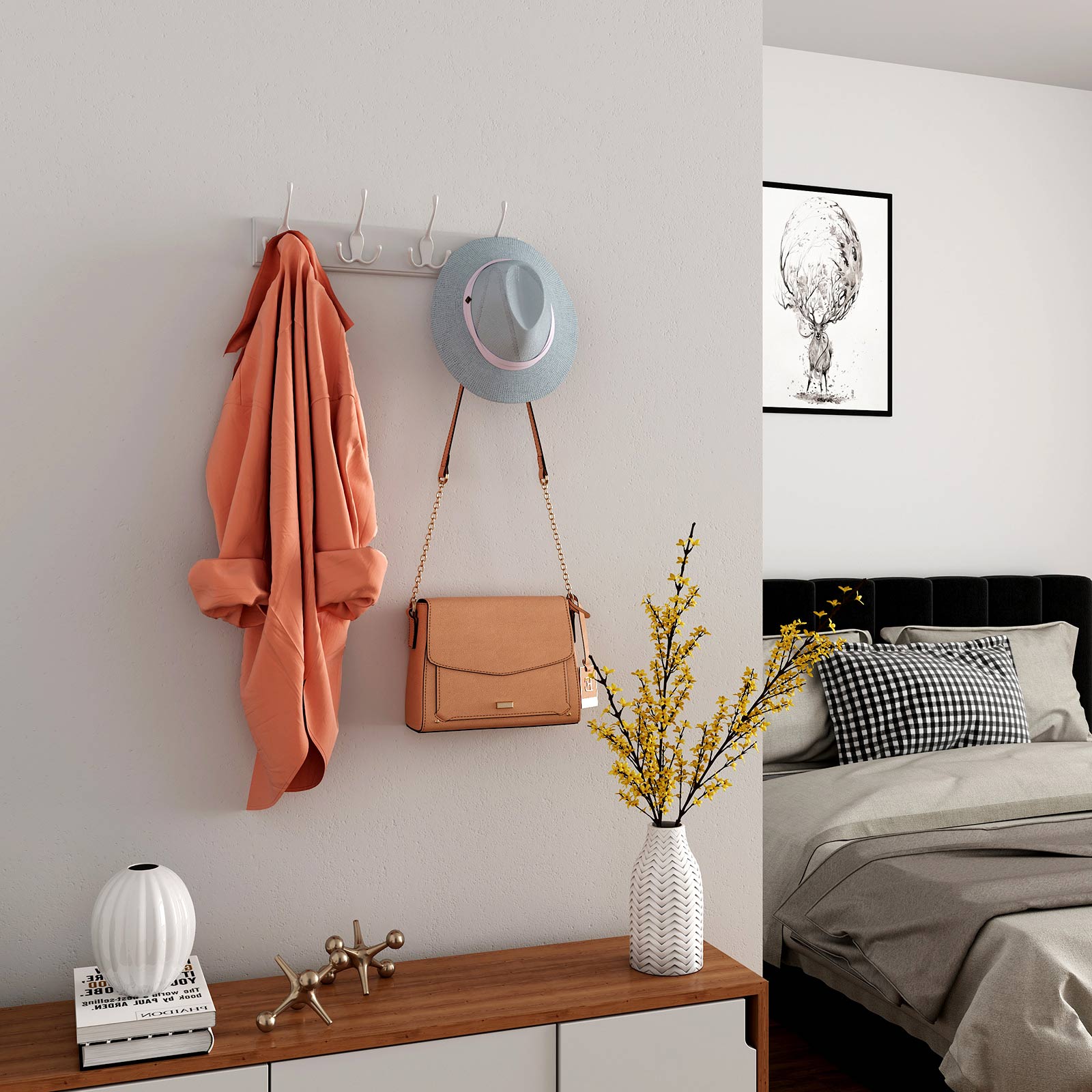 Zidna vješalica za kapute s 4 trostruke kuke, 40 x 11 x 7 cm, bijela | SONGMICS-vitahome.hr