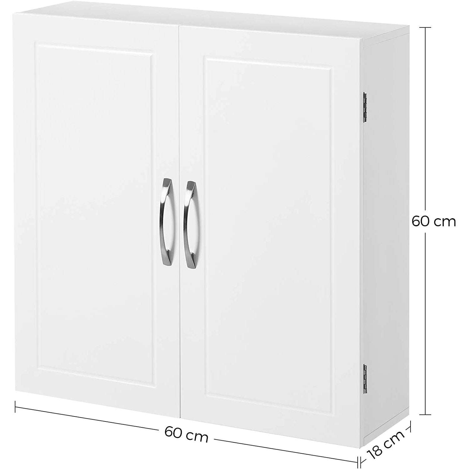 Zidni kupaonski ormarić s 2 podesive police i vratima, 60 x 60 x 18 cm, bijela | VASAGLE-vitahome.hr