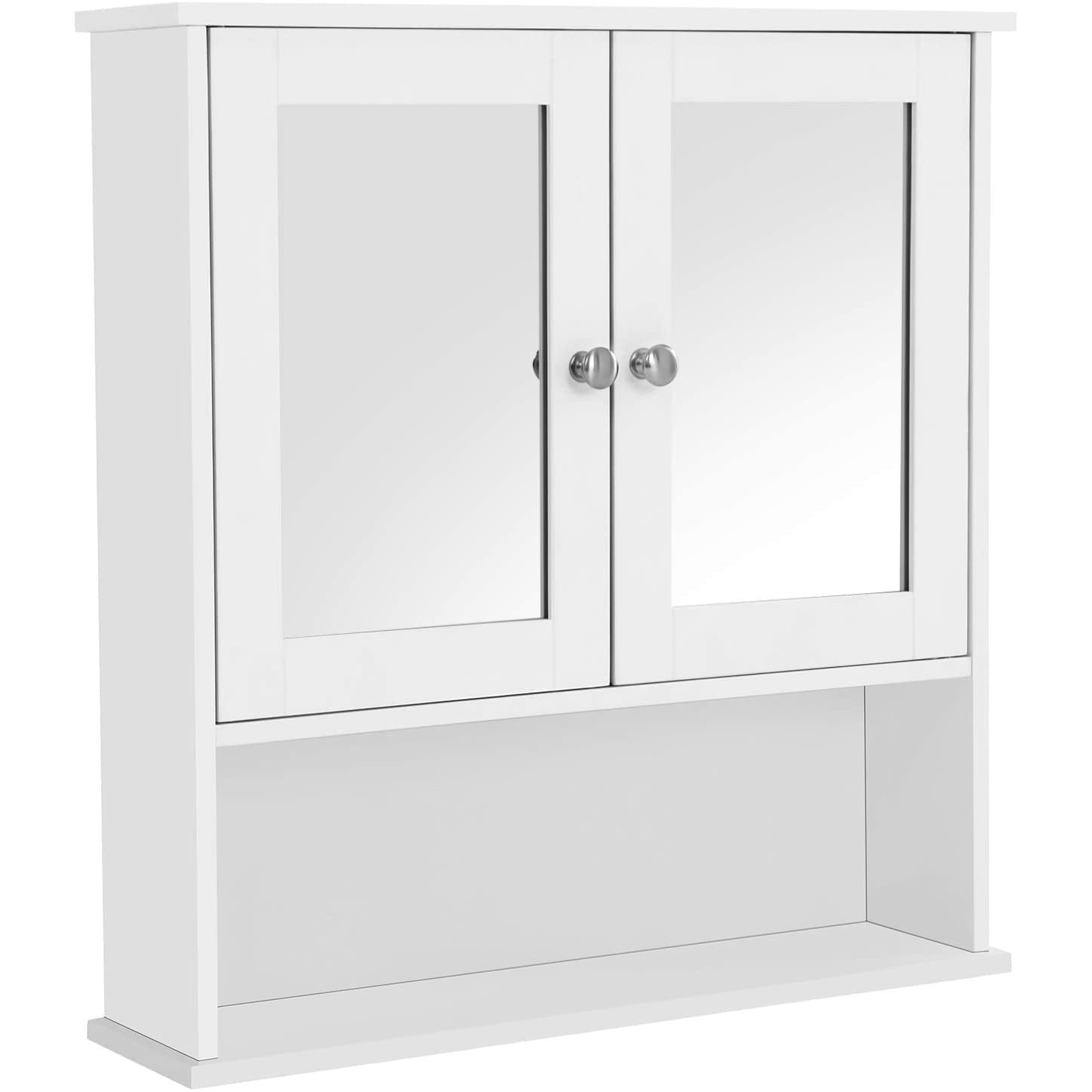 Zidni kupaonski ormarić s dvostrukim zrcalnim vratima, 56 x 13 x 58 cm, bijeli | VASAGLE-vitahome.hr
