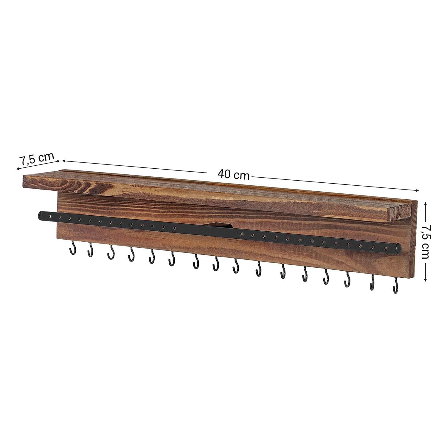 Zidni organizator za nakit s policom, 40 x 7,5 x 7,5 cm, rustikalno smeđi i crni | SONGMICS-vitahome.hr