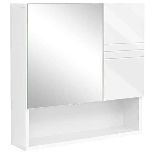Zidni ormarić s ogledalom i podesivim policama, 15 x 54 x 55 cm, sjajno bijeli | VASAGLE-vitahome.hr