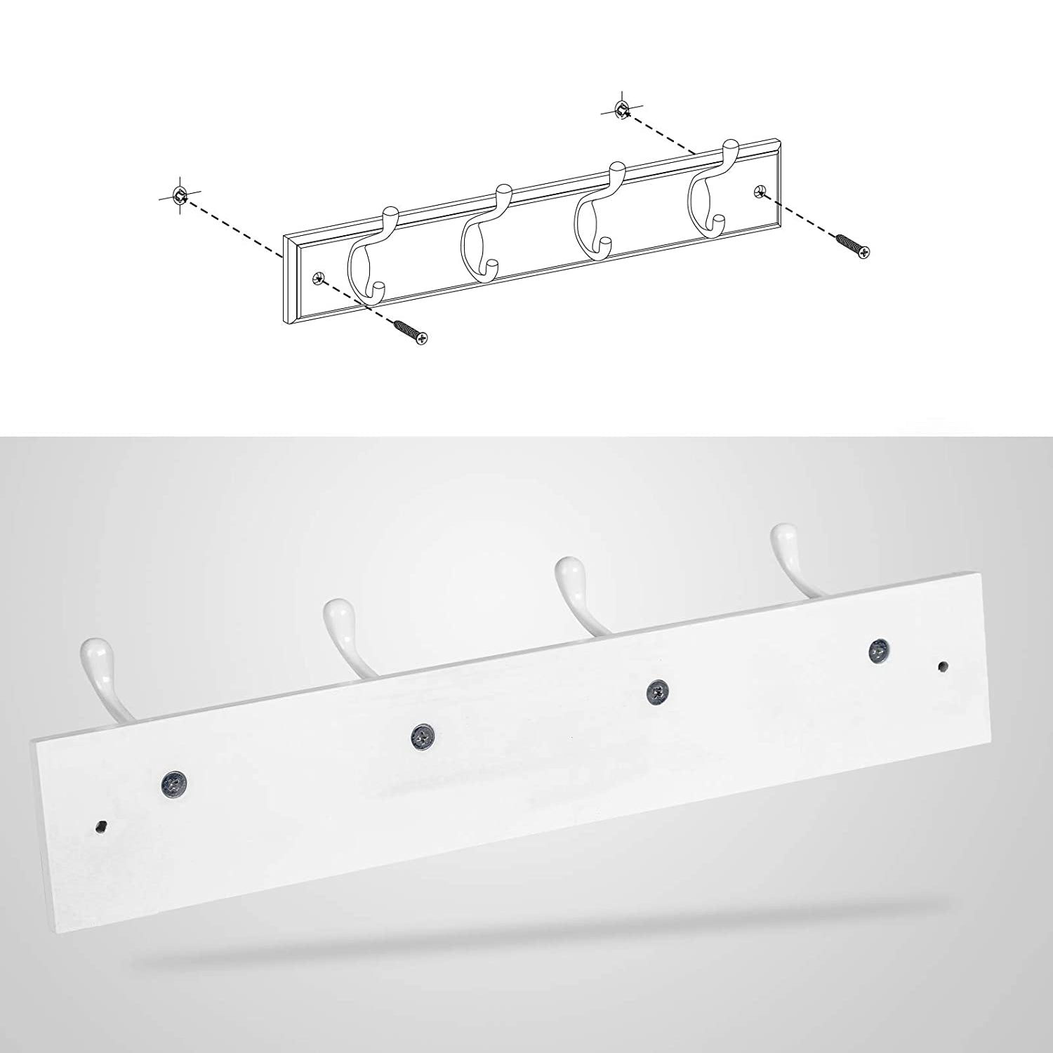 Zidni stalak za odjeću s 4 metalne kuke, 40 x 7 x 9 cm, bijele boje | SONGMICS-vitahome.hr
