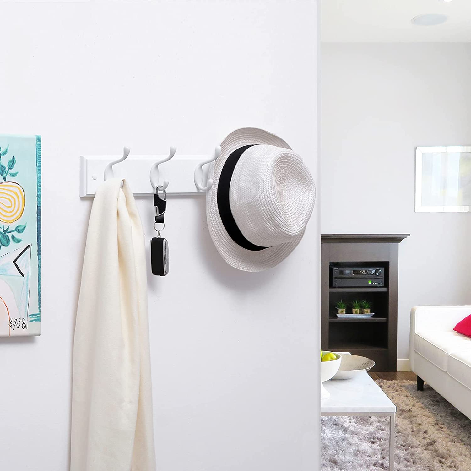 Zidni stalak za odjeću s 4 metalne kuke, 40 x 7 x 9 cm, bijele boje | SONGMICS-vitahome.hr